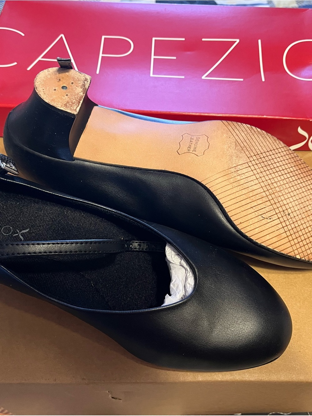 Capezio Black Leather Ballet Flats with Strap